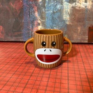 Sock Monkey Double 2 Handle Brown Coffee or Cocoa Mug